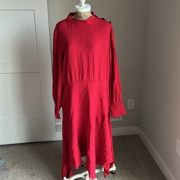 NWT Teri Jon Mock neck Asymmetric Hem Crepe Dress Size 18 - Picture 2 of 7